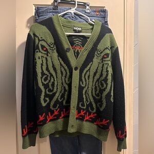 Cthulhu middle of beyond Halloween dark holiday cardigan size XS small